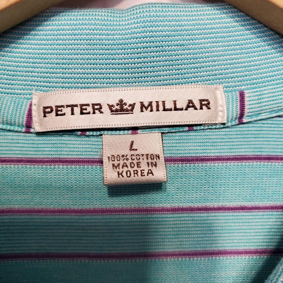 Peter Millar Polo Shirt Mens Large Blue Striped 100% Cotton Golf Short Sleeve - Picture 3 of 13